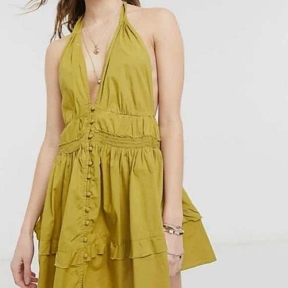 Free People Halter Mustard Mini Dress - Picture 5 of 12